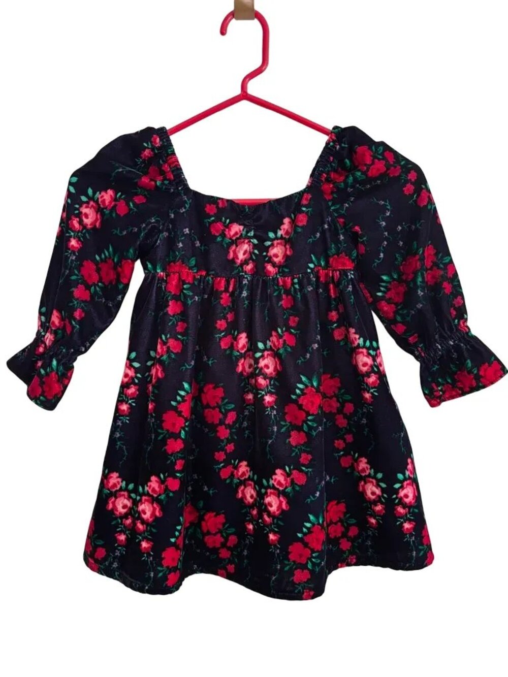JANIE AND JACK Floral Velvet Dress in Dark Marine Rose Print  SZ 3